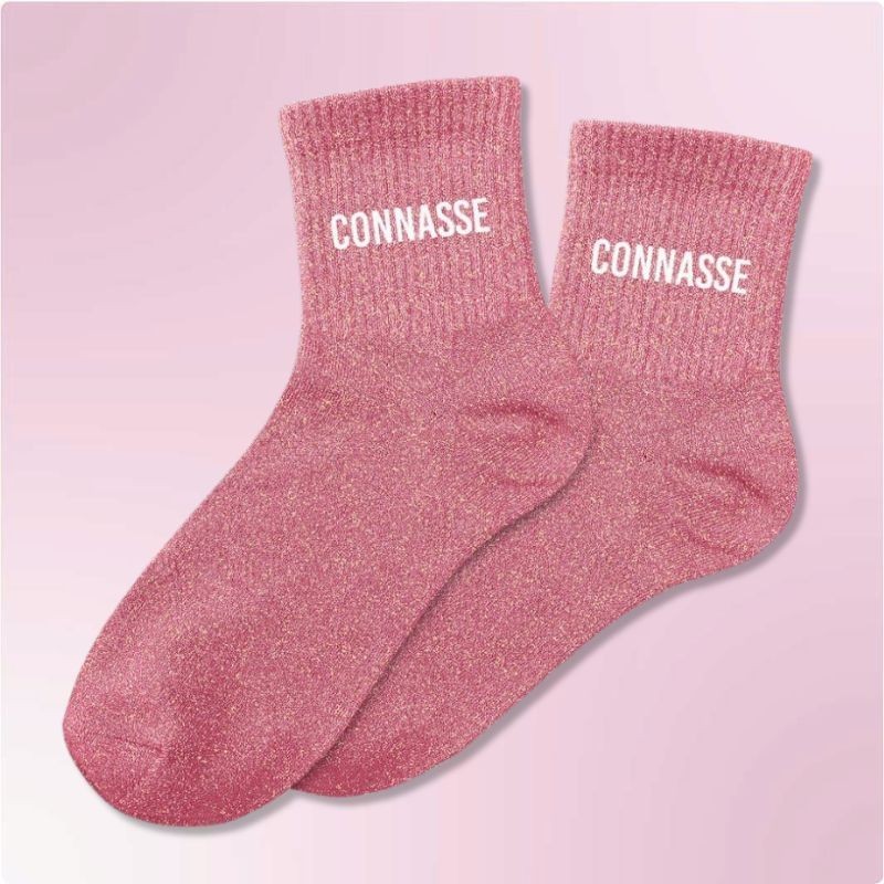 Chaussettes paillettes femme avec inscription "Connasse"