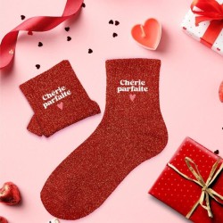 Chaussettes paillettes rouges "Chérie parfaite" pour femmes