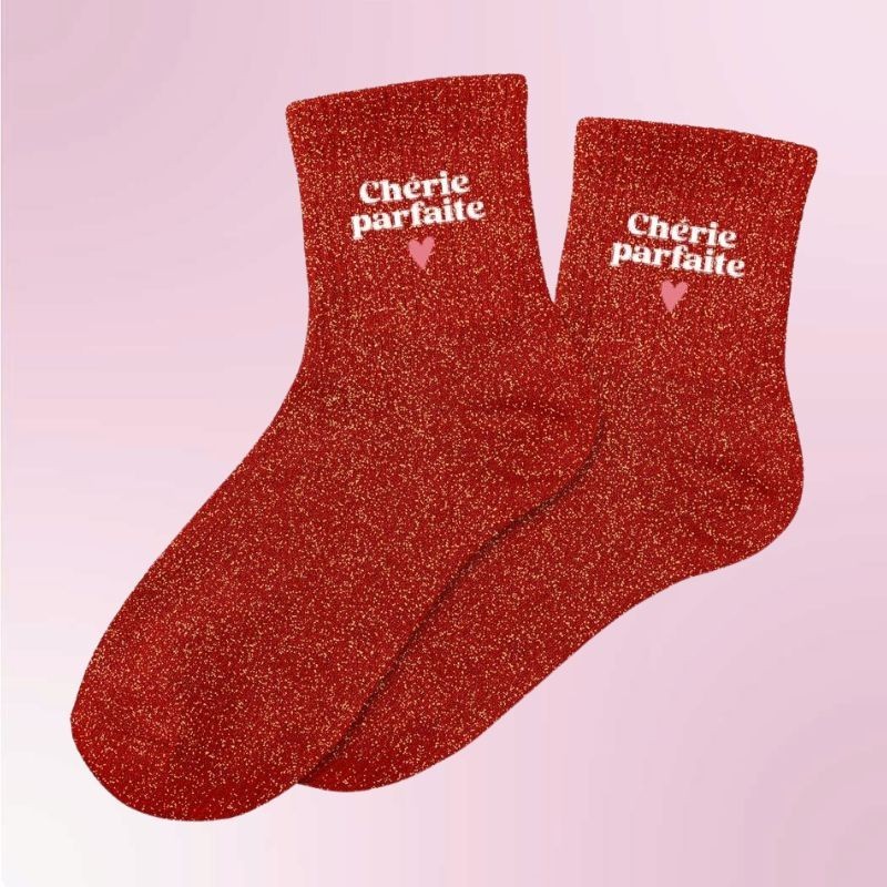 Chaussettes paillettes rouges "Chérie parfaite" pour femmes