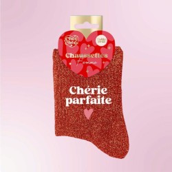 Chaussettes paillettes rouges "Chérie parfaite" pour femmes