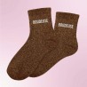 Chaussettes paillettes marron pour femmes avec message "Boudeuse"