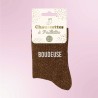 Chaussettes paillettes marron pour femmes avec message "Boudeuse"