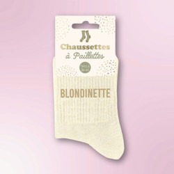 Chaussettes à paillettes femmes avec message "Blondinette"