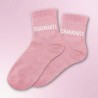Chaussettes paillettes beiges femme avec message "Charmante"