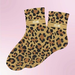 Chaussettes à paillettes léopard avec message "Féline" - Femmes