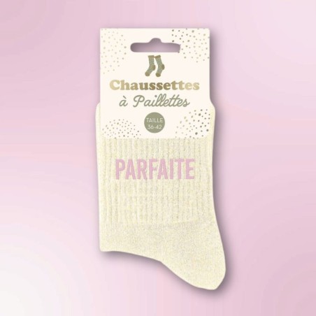 Chaussettes à paillettes beiges avec message "Parfaite" - Femmes