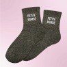 Chaussettes à paillettes grises avec message "Petite Bombe" - Femmes