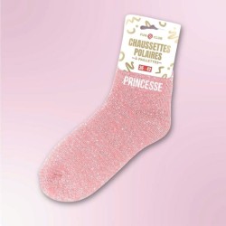 Chaussettes polaires à paillettes roses message "Princesse" - Femmes