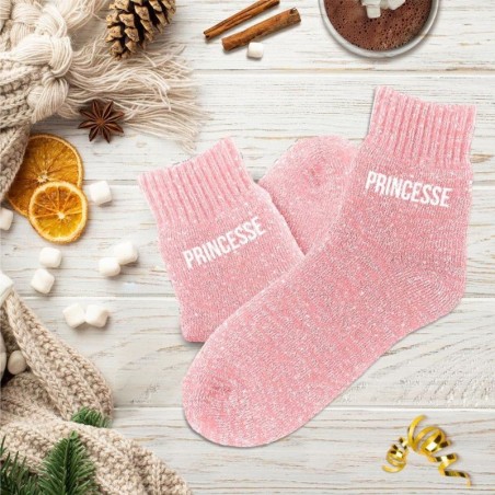 Chaussettes polaires à paillettes roses message "Princesse" - Femmes