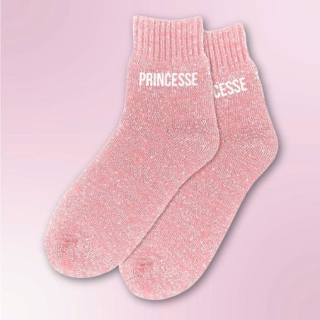 Chaussettes polaires à paillettes roses message "Princesse" - Femmes