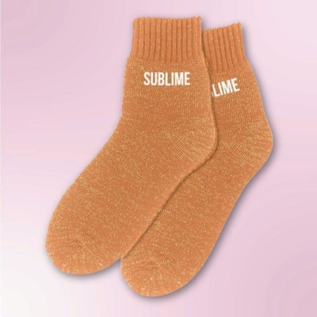 Chaussettes polaires orange à paillettes inscription "Sublime" - Femmes