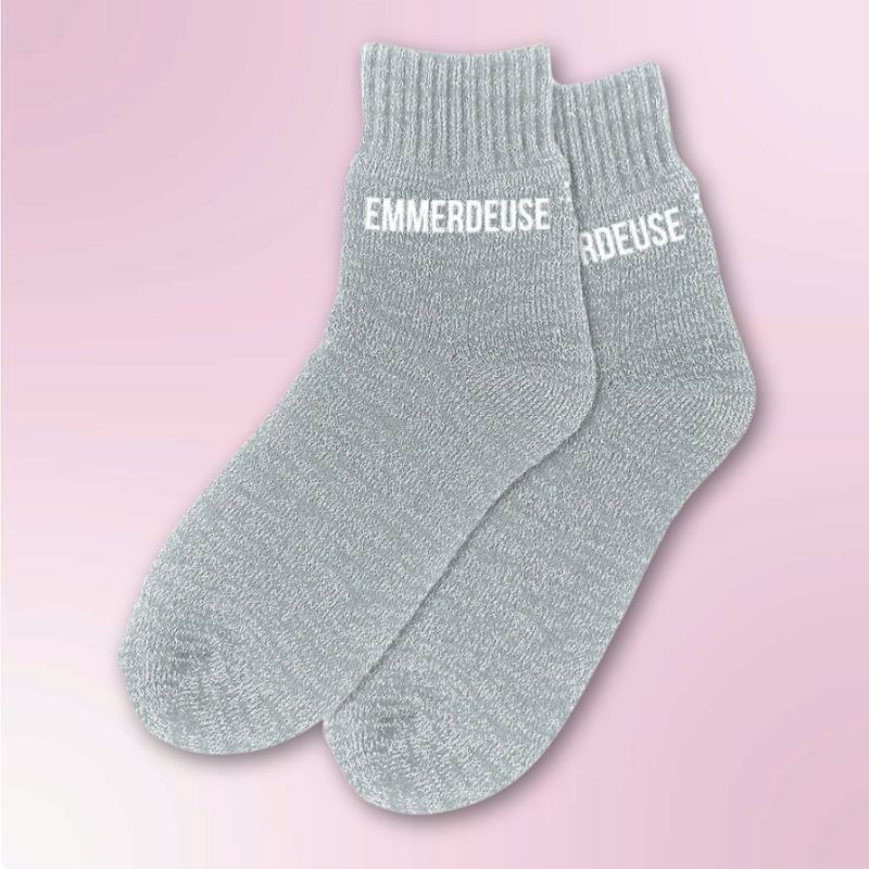 Chaussettes polaires grises à paillettes inscription Emmerdeuse - Femmes