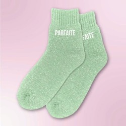 Chaussettes polaires vertes à paillettes inscription Parfaite - Femmes