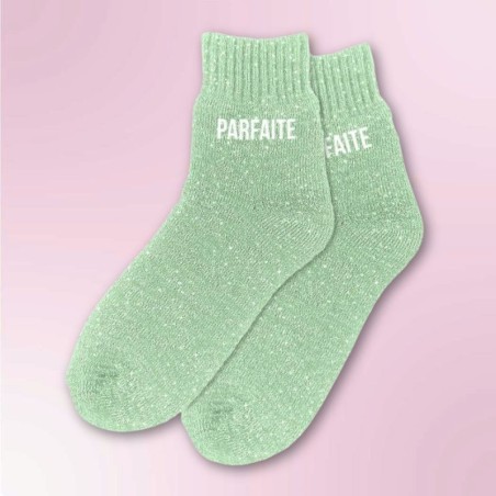 Chaussettes polaires vertes à paillettes inscription Parfaite - Femmes