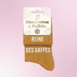 Chaussettes à paillettes avec message duo "Reine des gaffes" - Femmes