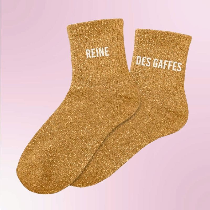 Chaussettes à paillettes avec message duo "Reine des gaffes" - Femmes