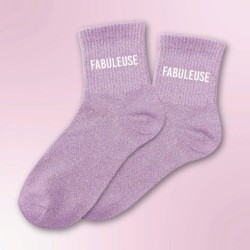 Chaussettes paillettes lila avec message "Fabuleuse" pour femmes