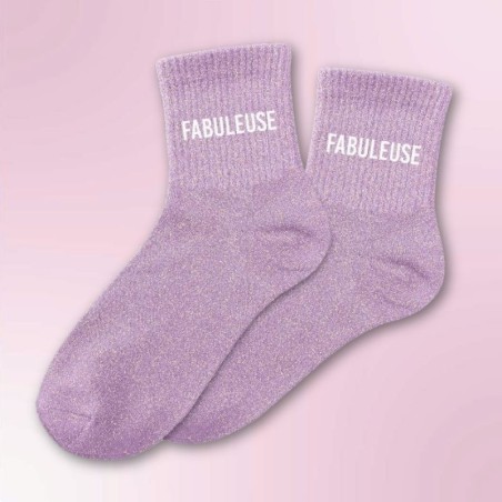 Chaussettes paillettes lila avec message "Fabuleuse" pour femmes