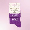 Chaussettes paillettes violettes au message "Beauté Fatale" - Femmes