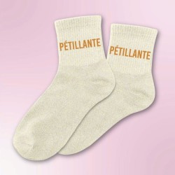 Chaussettes paillettes beiges femme avec message "Pétillante"