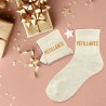 Chaussettes paillettes beiges femme avec message "Pétillante"
