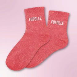Chaussettes paillettes rouges pour femmes, inscription "Fofolle"