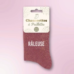 Chaussettes paillettes vieux rose inscription "Râleuse" - Femmes