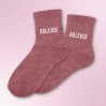 Chaussettes paillettes vieux rose inscription "Râleuse" - Femmes