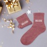Chaussettes paillettes vieux rose inscription "Râleuse" - Femmes