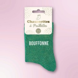 Chaussettes à paillettes vertes pour femmes, inscription Bouffonne