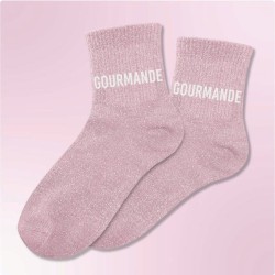 Chaussettes paillettes femme avec message "Gourmande"