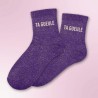 Chaussettes paillettes violettes inscription Ta Gueule