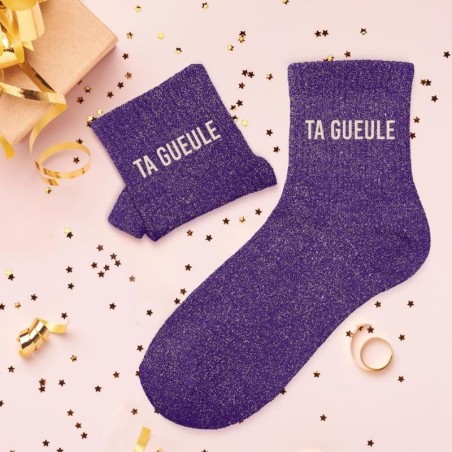 Idée cadeau chaussettes pailletées inscription Ta Gueule