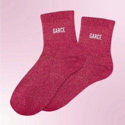 Chaussettes à paillettes rose fuchsia inscription Garce