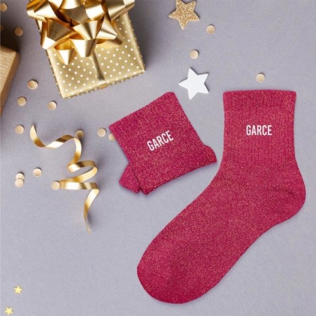 Chaussettes à paillettes roses message Garce