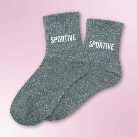 Chaussettes à paillettes bleu canard message Sportive