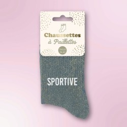 Chaussettes pailletées bleu canard inscription Sportive