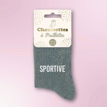 Chaussettes pailletées bleu canard inscription Sportive