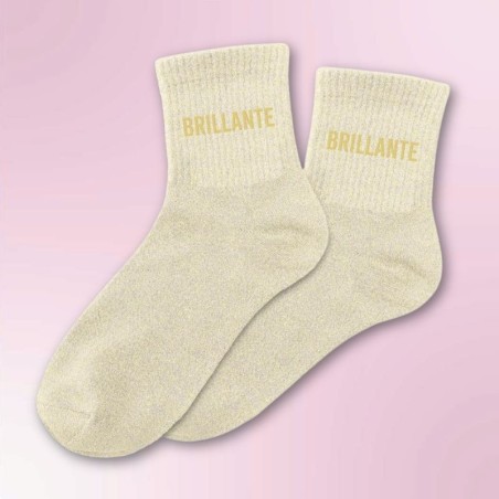 Chaussettes à paillettes beiges message Brillante