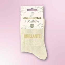 Chaussettes pailletées beiges inscription Brillante