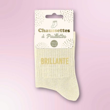 Chaussettes pailletées beiges inscription Brillante