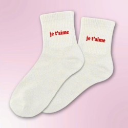 Chaussettes à paillettes message Je t'aime rouge