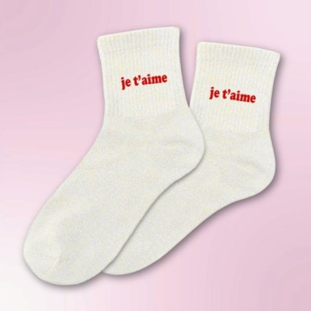 Chaussettes à paillettes message Je t'aime rouge