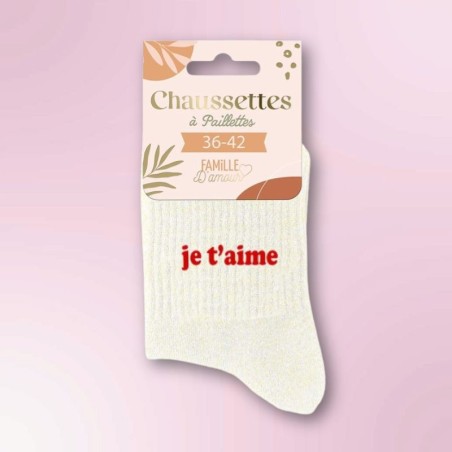 Chaussettes pailletées inscription Je t'aime