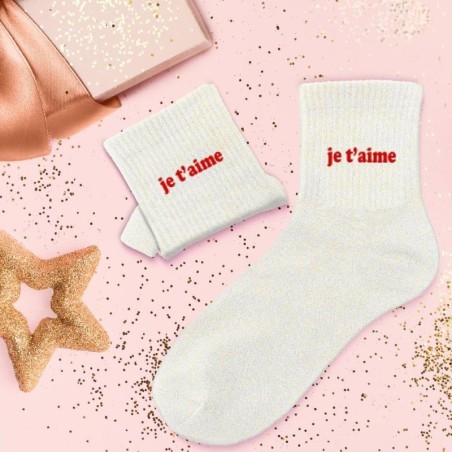 Idée cadeau femme chaussettes paillettes je t'aime