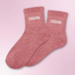 Chaussettes roses à paillettes inscription Coquine