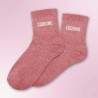 Chaussettes roses à paillettes inscription Coquine