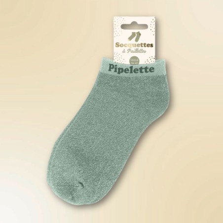Socquettes à paillettes vertes inscription Pipelette