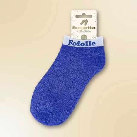Socquettes à paillettes bleues inscription Fofolle