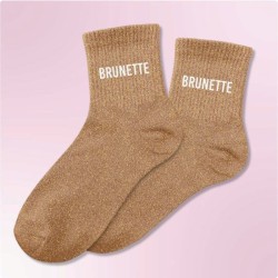 Chaussettes paillettes femme avec message "Brunette"